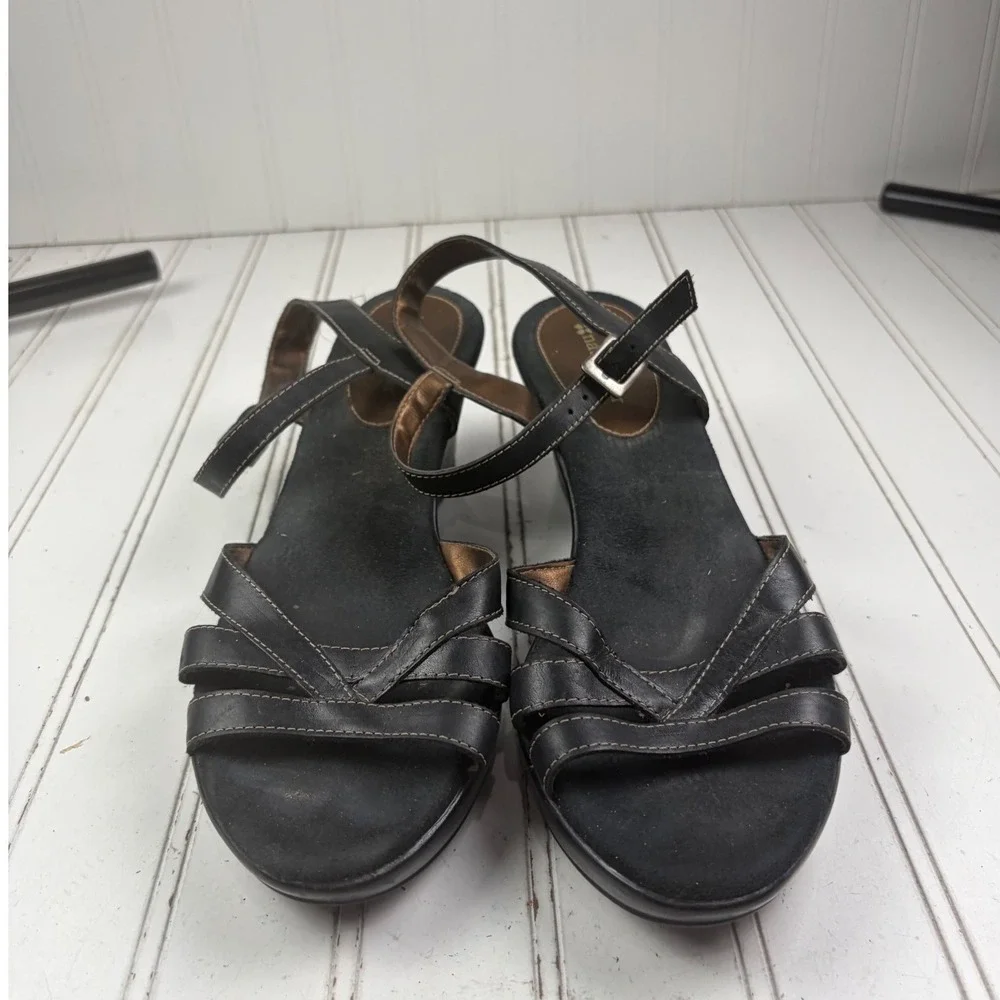 Naturalizer Black Leather Platform Slingback Wedge Sandals Women's Size 9